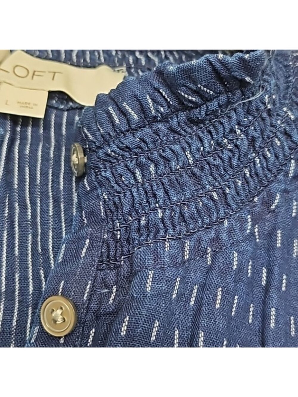 LOFT Womens Large Ruffle Prairie Victorian Cottagecore Navy Cotton Button Front - Picture 9 of 10